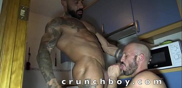  this is the sexy daddy MAX DURAN fucked bareback in the kitchen by another daddy JUAN JO in the kitchen, Gay Porn shoot CRUNCHBOY